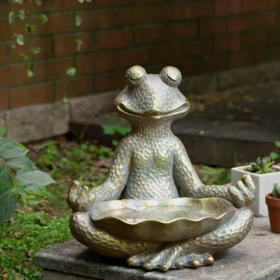 Glitzhome&reg; 14" Bronze Yoga Frog Statue {6}