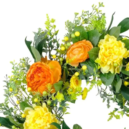24" Orange & Yellow Spring Peony Floral Wreath {4}