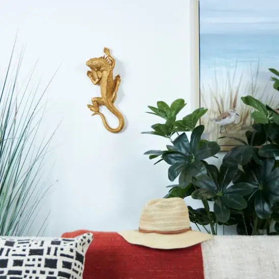 15" Gold Lizard Textured Climbing Sculpture {3}