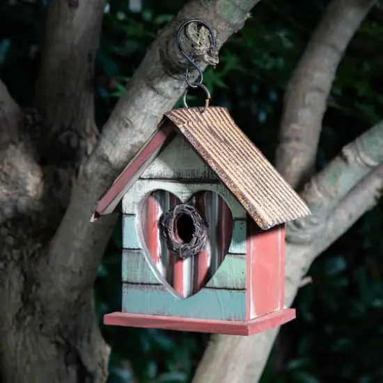 Glitzhome&reg; Distressed Wood Heart Garden Bird House {5}