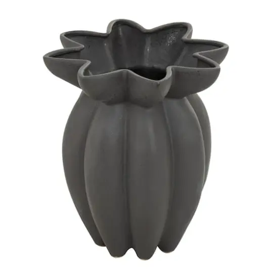 15" Black Ceramic Speckle Textured Tulip Shape Vase {1}