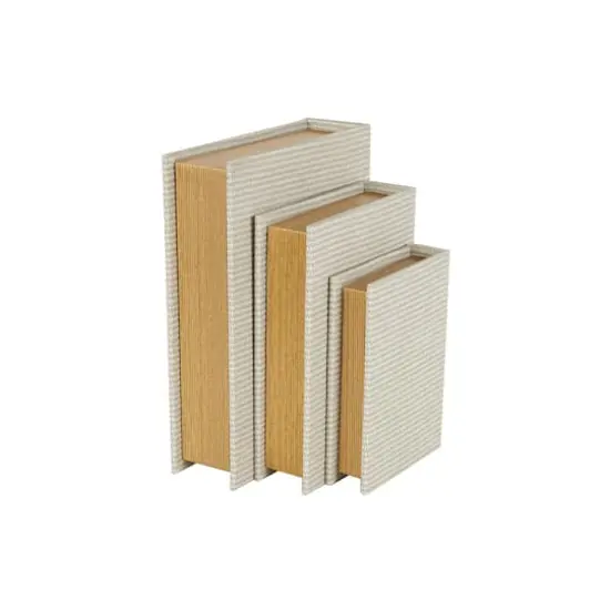 Faux Leather Geometric Woven Grid Book Storage Box Set Cream {7}