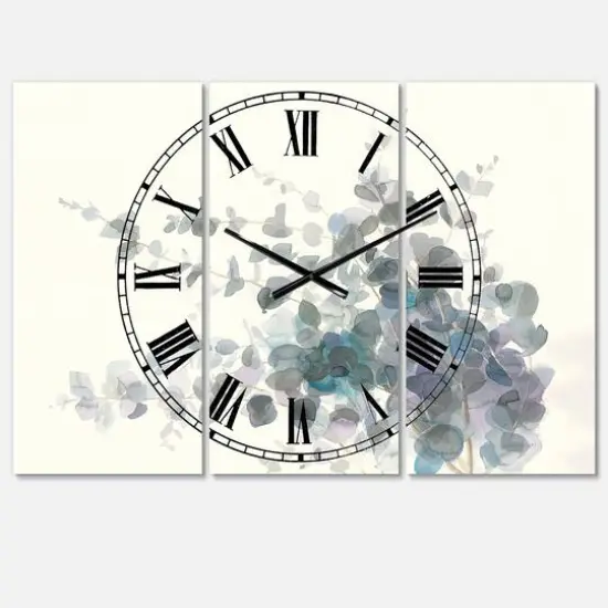 Designart Gray Watercolor Flower II Traditional 3 Panel Wall Clock {1}