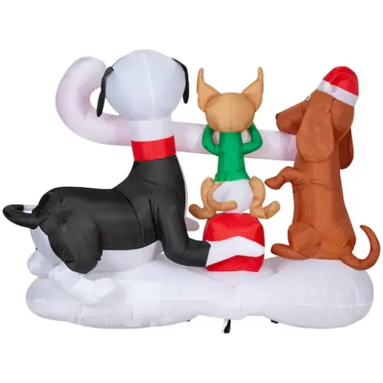 6ft. Airblown® Inflatable Christmas Dogs Sharing a Candy Cane Scene {3}