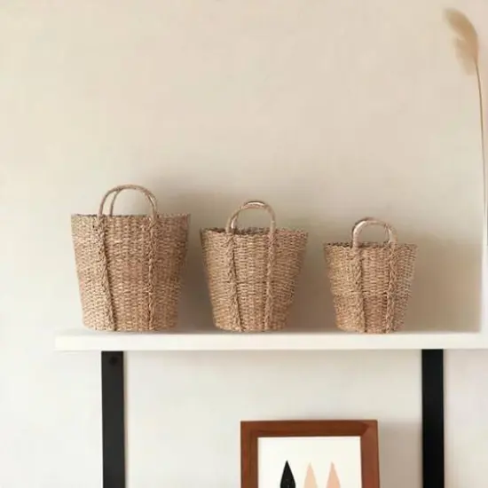 Hello Honey&reg; Natural Handwoven Bankuan Basket with Braided Handles Set {6}
