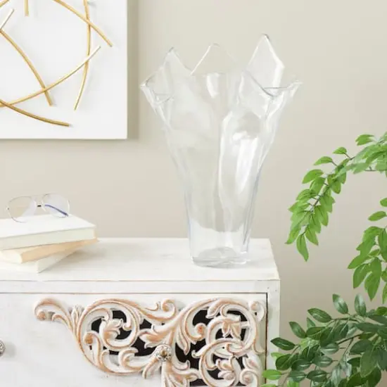 Clear Tulip-Inspired Glass Vase with Wavy Opening {3}
