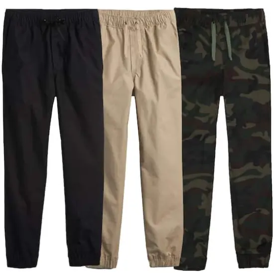 Galaxy by Harvic Boy's Slim Fitting Cotton Stretch Classic Twill Joggers 3 Pack Black/Khaki/Woodland Camo {1}