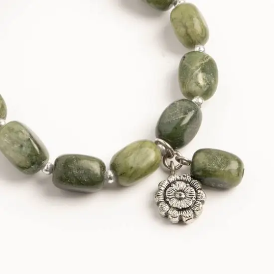 John Bead New Jade Green Natural Stone Stretch Bracelet with Flower Charm {3}