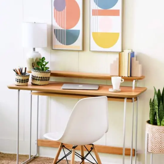Hello Honey&reg; Pacifica Mid-Century Modern Computer Desk White/Cinnamon {4}