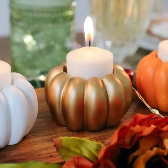 Kate Aspen Gold Pumpkin 2-in-1 Tealight Candlestick Holder Set, 6ct. {9}