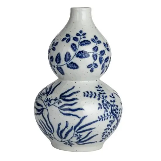 Hello Honey&reg; 15" Blue & White Hand Painted Stoneware Vase {7}
