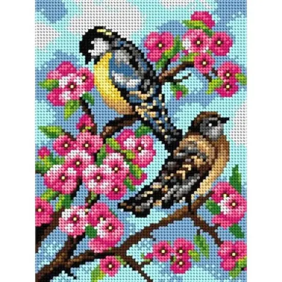 Orchidea Birds on Cherry Blossom Gobelin Canvas for Halfstitch {1}
