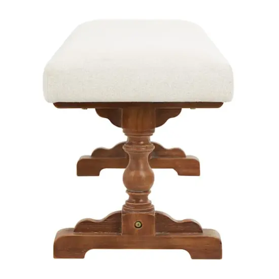 Cream Fabric Bench with Brown Turned Legs {5}