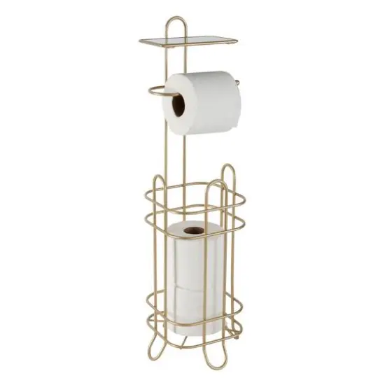 Elle Décor Limoges Collection Satin Gold Toilet Paper Reserve & Dispenser with Phone Shelf {1}