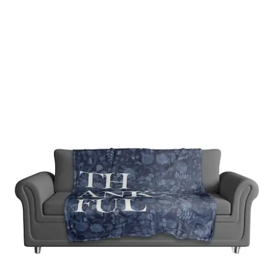 Thankful Blue Floral Coral Fleece Blanket {4}