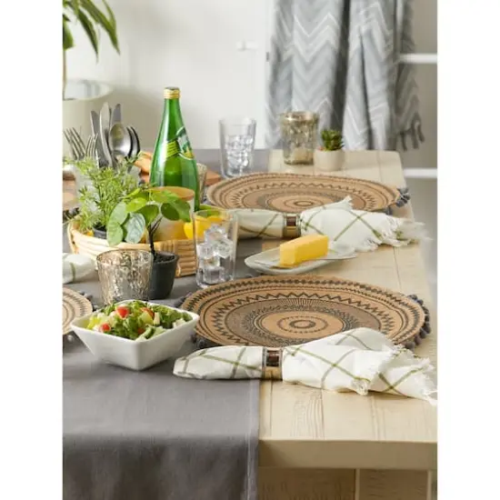 Mineral Aztec Print On Natural Round Jute Placemat (Set of 6) {6}