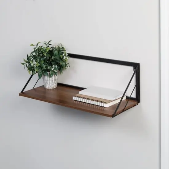 Honey Can Do Walnut Large Modern Farmhouse Floating Shelf with Metal Bracket {5}