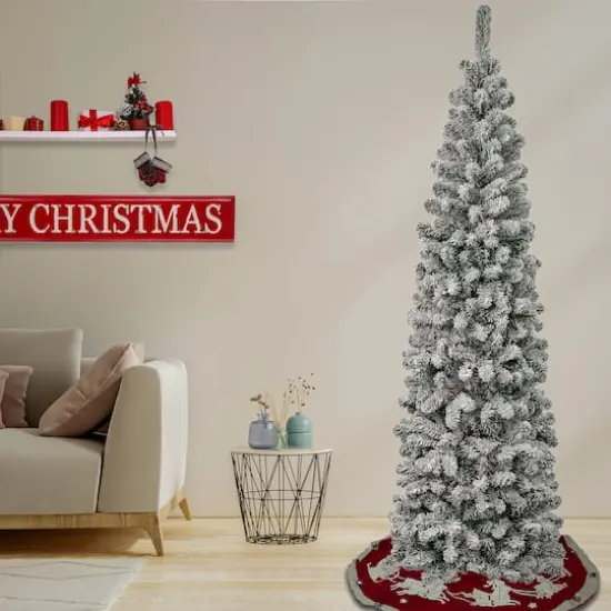 7.5ft. Unlit Acacia Pencil Slim Flocked Artificial Christmas Tree {3}