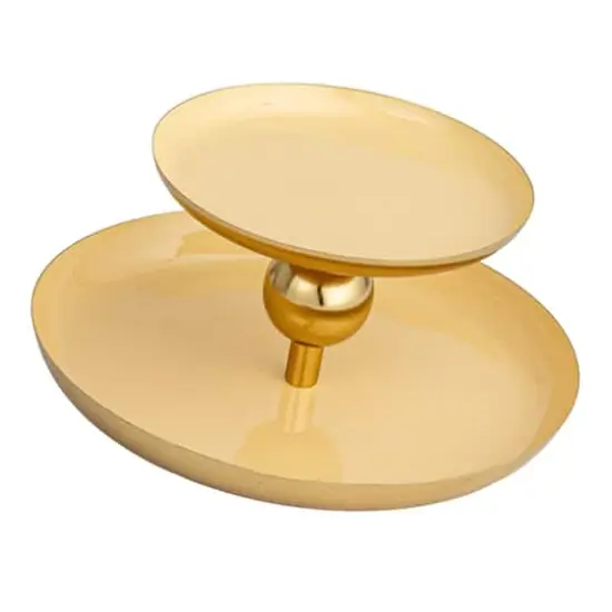 Hello Honey&reg; 10" Yellow & Gold Soleil Enameled Metal 2-Tier Tray {1}