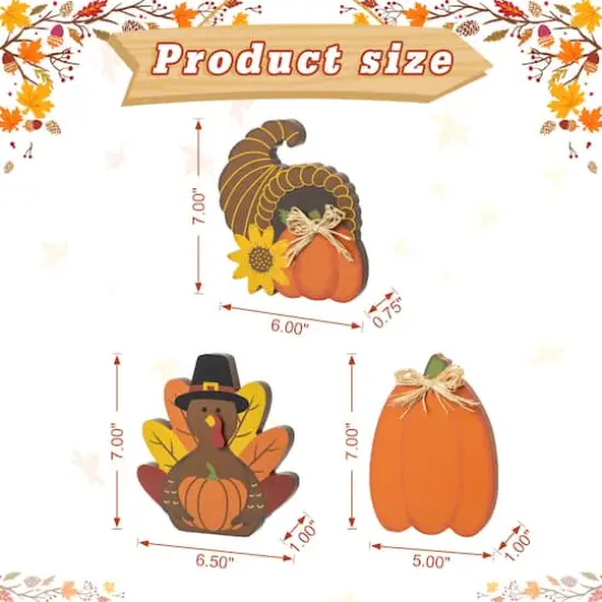 Glitzhome&reg; 7" Thanksgiving Wooden Pumpkin, Turkey & Croissant Table D&eacute;cor Set {9}