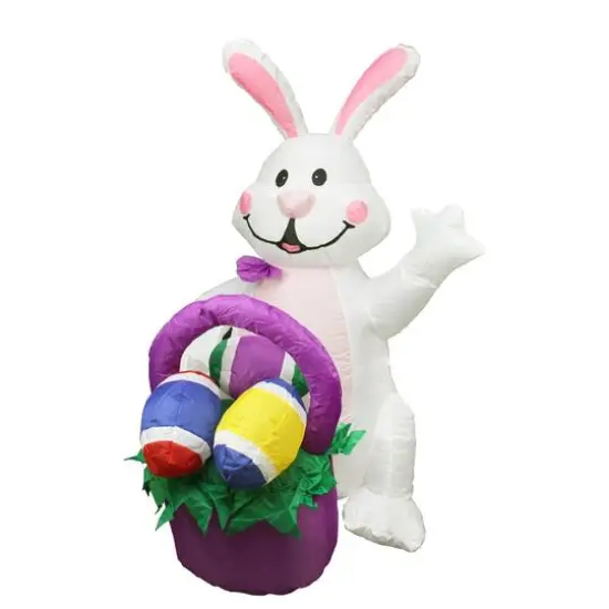 4ft. Lighted Inflatable Easter Bunny with Egg Basket {1}