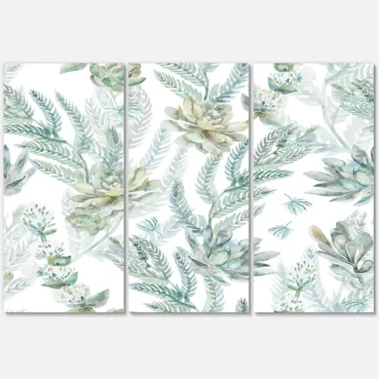 Designart - Floral Seamless Pattern Succulents Ferns Thorns - Farmhouse Canvas Wall Art Print {4}