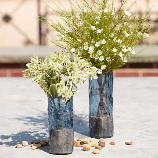 Blue Wavy Glass Vase Set {3}