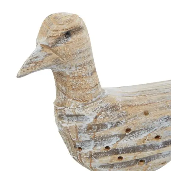 Set of 3 Brown Wood Coastal Bird Sculpture, 11" x 14" {9}