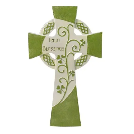Luck of the Irish Green and White "Irish Blessings" Religious Wall Cross {1}