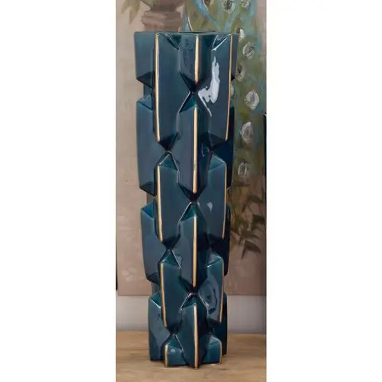 27" Blue Stoneware Modern Vase {6}