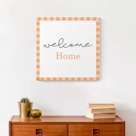 Orange Plaid Welcome Home Canvas Wall Art {5}