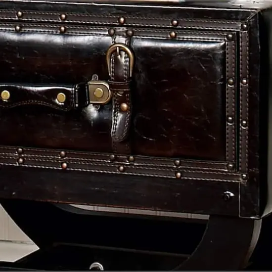 Brown Wood and FauxLeather Traditional Accent Table, 22" x 22" x 16" {5}