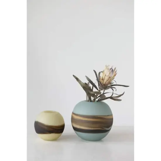 Hello Honey&reg; 7" Hand-Blown Frosted Art Glass Vase with Multi Color Stripe {3}