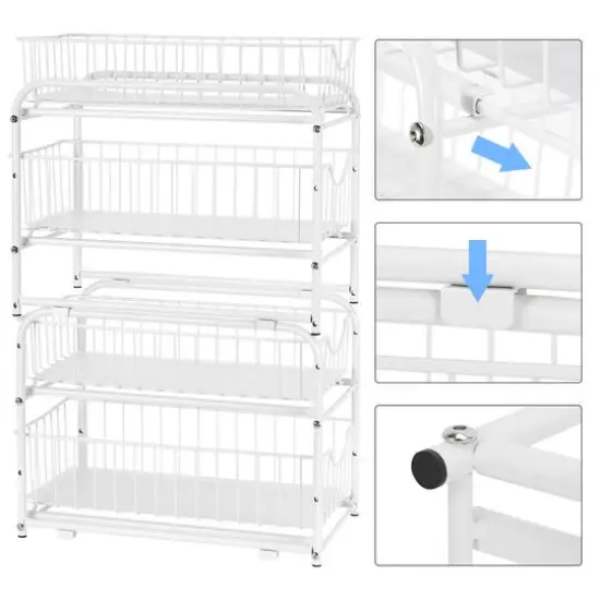2-Tier Stackable Sliding Basket Cabinet Organizers, 2ct. White {4}