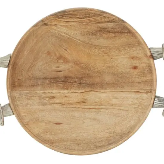 Brown Round Mango Wood Farmhouse Tray Set {11}