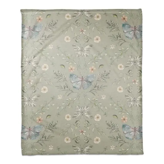 Butterfly Pattern Coral Fleece Blanket Sage Green {1}