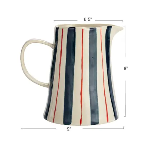 Hello Honey&reg; 8" Hand-Painted Wax Relief Multicolor Striped Stoneware Pitcher {5}