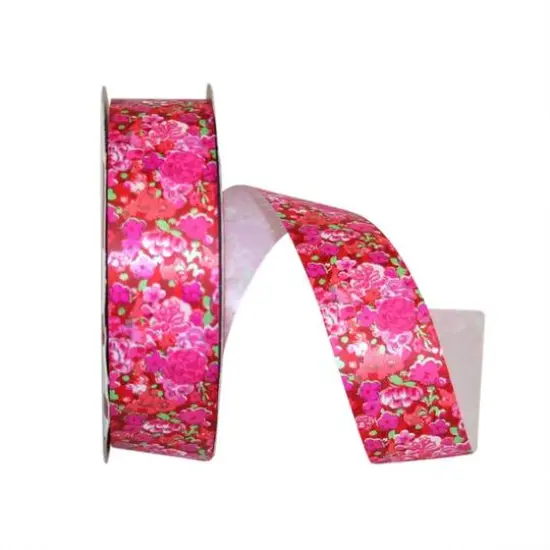 Reliant 1.33" x 109yd. Calico Floral Print Ribbon Multicolor Peach {2}