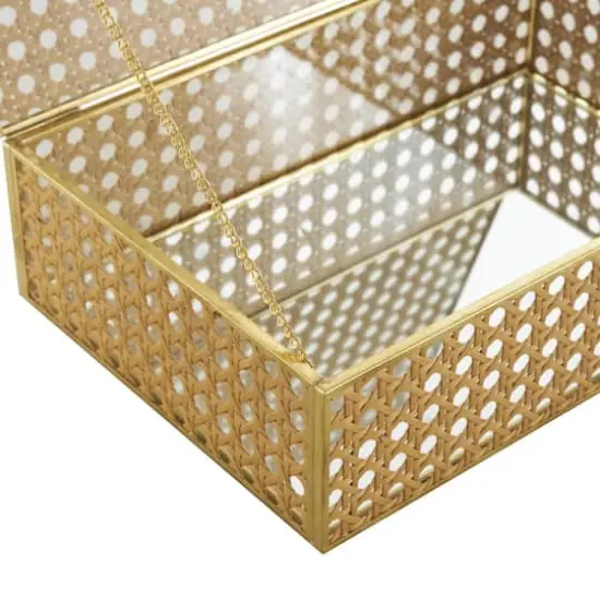 Brown Woven Rattan & Glass Panel Jewelry Box with Chain Accent Set {8}