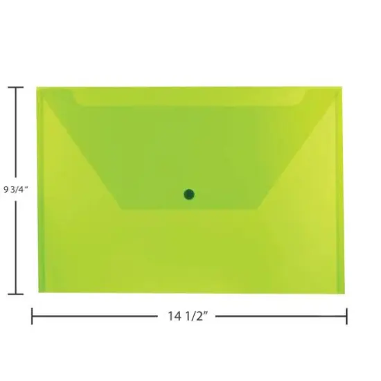 JAM Paper 9.75" x 14.5" Plastic Snap Closure Envelopes, 12ct. Lime Green {7}