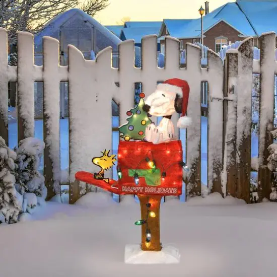 Peanuts&reg; 2.5ft. 3D Pre-Lit Snoopy with Tree on Mailbox Yard Art {6}