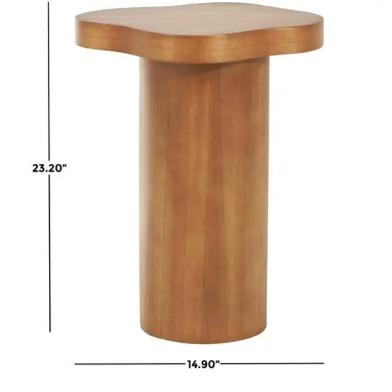 23" Brown Pedestal Side End Accent Table with Rounded Square Top {8}