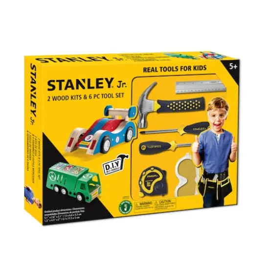 Red Toolbox Stanley Jr 6-Piece Tool Set With Recycling Truck & Pull Back Sports Car Kit {3}