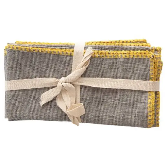 Hello Honey&reg; Gray with Embroidered Yellow Edge Cotton Napkin Set, 4ct. {3}