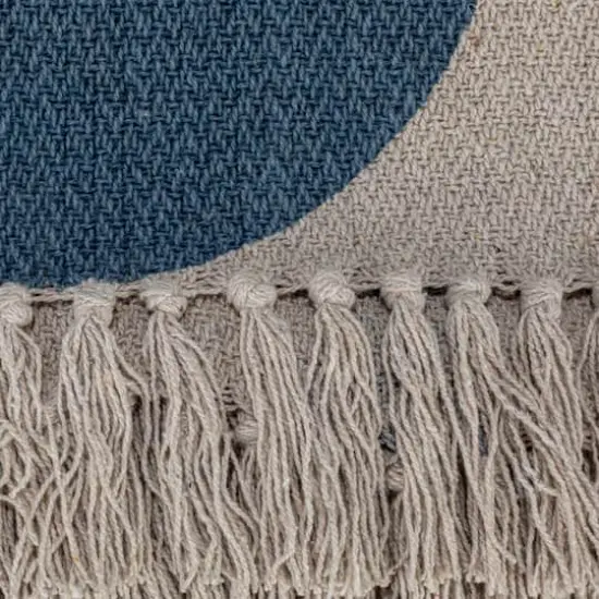 Hello Honey&reg; Blue & Beige Abstract Design Printed Woven Reclaimed Cotton Blend Throw Sheet with Fringe {5}