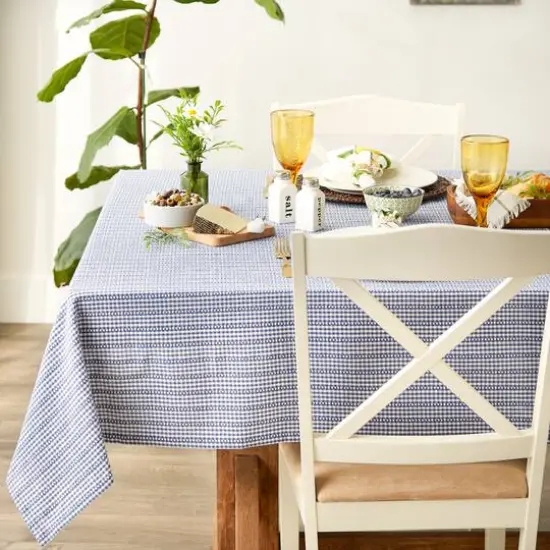 French Blue Farmhouse Gingham Tablecoth 70" Round {3}
