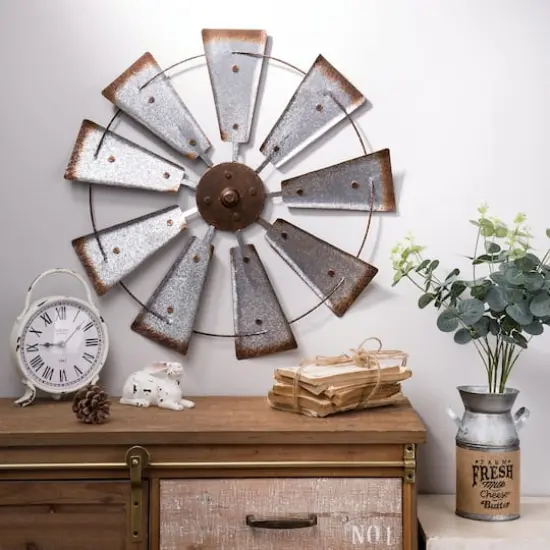 Glitzhome&reg; 22" Farmhouse Metal Galvanized Wind Spinner Wall D&eacute;cor {4}