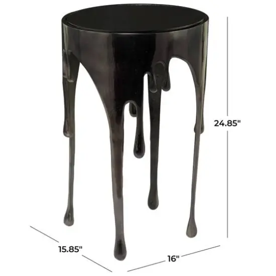 Black Aluminum Drip Accent Table with Melting Designed Legs and Shaded Glass Top 16" x 16" x 25" {6}