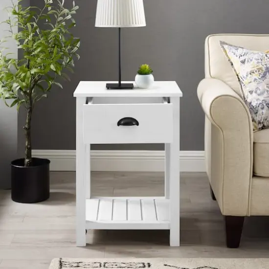 Walker Edison 18" 1-Drawer Country Side Table Brushed White {7}