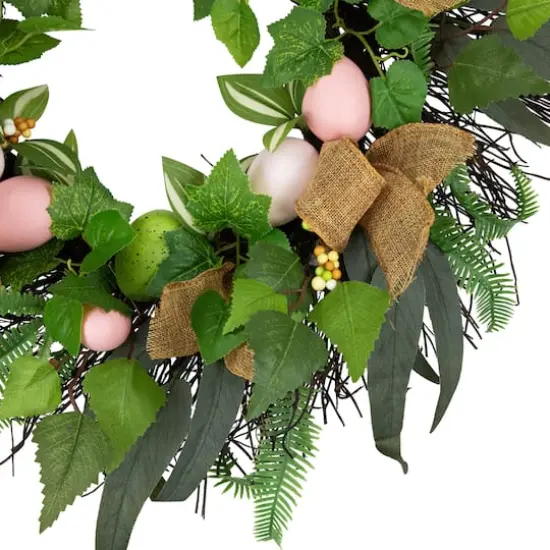 22" Easter Egg & Burlap Ribbon Mixed Foliage Twig Wreath {5}